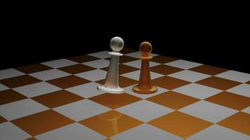 Chess in abstraction. Design. A game of white and orange pieces that rise and white breaks the opponent on the chessboard photo