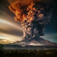 AI generated ominous clouds of smoke and ash that billow out of a volcano during an eruption photo