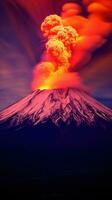 AI generated a volcano lights up the night sky with its fiery glow that showcases the beauty of nature's power photo