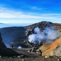 AI generated Get up close and personal with an active volcano as you peer down into its smoldering crater photo