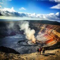 AI generated Get up close and personal with an active volcano as you peer down into its smoldering crater photo