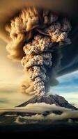 ai generado ominoso nubes de fumar y ceniza ese ola fuera de un volcán durante un erupción foto