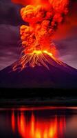 AI generated a volcano lights up the night sky with its fiery glow that showcases the beauty of nature's power photo