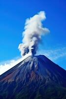 ai generado el impresionante poder y belleza de un imponente volcán conjunto en contra un claro azul cielo. foto