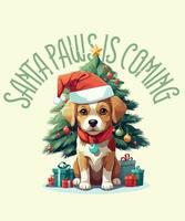 Festive Christmas Dog Santa Paws is Coming t-shirt vector