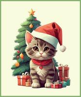 linda gato Navidad camiseta vector