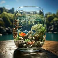 AI generated Best Photo of Fish in Glass Bowl with Golden Fish Plants, and Water Generative AI