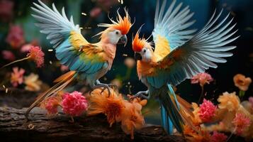 AI generated A pair of tropical birds engaged in a playful dance photo