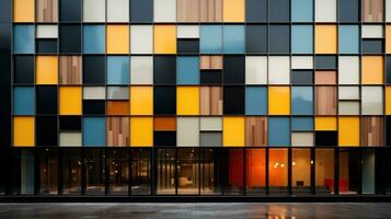 AI generated A bold and striking shot of a modern office building with a patterned facade, photo