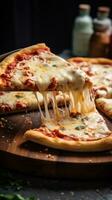 AI generated A pizza being sliced with a sharp cutter, emphasizing the crispy texture of the crust photo