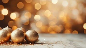 AI generated A minimalist yet festive background with gold ornaments and a blurred bokeh effect photo