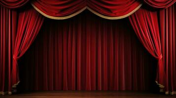 AI generated A classic theater stage with red velvet curtains and customizable copy text photo