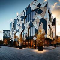 AI generated A bold and striking shot of a modern office building with a patterned facade, photo