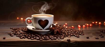 AI generated Cup of coffee with beans photo