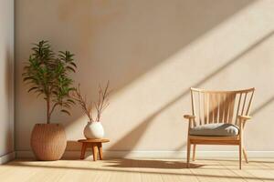 AI generated a chair and plant in an empty room photo