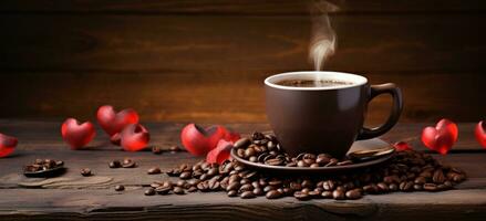 AI generated Cup of coffee with beans photo