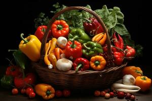 AI generated Basket with various fresh vegetables photo