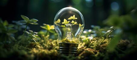 AI generated a green light bulb with small tree photo