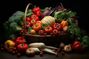 AI generated vegetables and fruits in basket photo