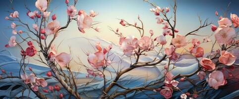 AI generated A watercolor landscape of flowers and branches photo