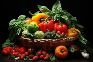 AI generated a basket of fruits and vegetables photo