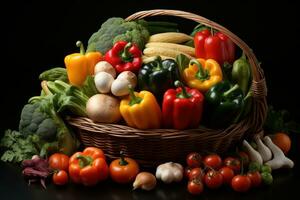 AI generated Vegetables and cappuccino in the basket photo