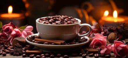 AI generated a cup of full coffee beans photo