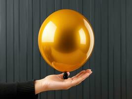 AI generated A woman holding a Golden Balloon. photo