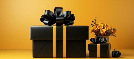 AI generated a big black gift box with black bow photo