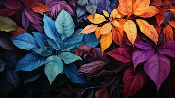 AI generated A colorful dark autumn leaves background. photo