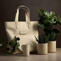 AI generated A beige leather handbag mockup photo