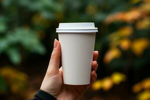 AI generated Paper cup mockup with white lid photo