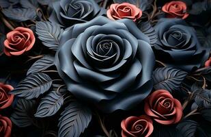 AI generated a black rose pattern on a black background. photo