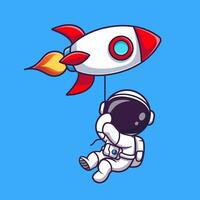 Cute Astronaut Floating With Rocket Balloon Cartoon Vector Icon Illustration. People Science Icon Concept Isolated Premium Vector. Flat Cartoon Style