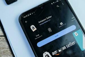 Amazon Seller application on Smartphone screen. Amazon Seller is a freeware web browser developed by Amazon LLC. Bekasi, Indonesia, December 18, 2023 photo