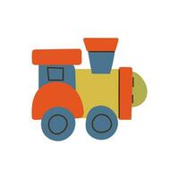 Cute toy train and locomotive . Baby train toy. Icon of children's toy. Vector illustration on a white background. Train for logo, design and greeting card.