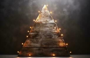 AI generated a wooden christmas tree in front of a cement backdrop photo