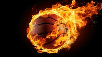 ai generado un baloncesto pelota en fuego, representando pasión y energía, genial para creativo o dramático diseños foto