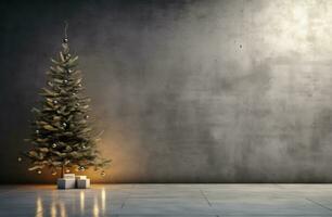 AI generated a christmas tree and a wall, in the style of soft, atmospheric lighting, polished concrete photo