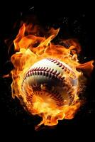 ai generado un llamativo imagen de un béisbol pelota en fuego foto