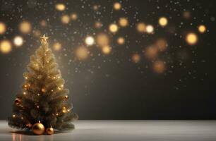 AI generated christmas tree in an open, grey room with a bokeh effect photo