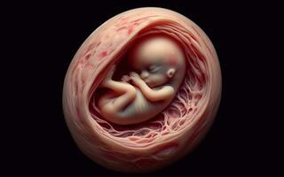ai generado feto en el matriz de el madre en el uterino saco 3 meses gestación antes de dando nacimiento foto