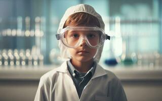 AI generated Children dressed in researcher uniforms scientist Blurred laboratory background Dream ideas for future careers dream careers photo