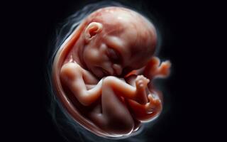 AI generated Fetus in the womb of the mother in the uterine sac 3 months gestation before giving birth photo