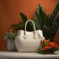 AI generated a handbag sitting next to some potted plants photo