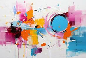 AI generated an abstract painting in bright colors on white canvas photo