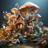 AI generated a fairy house 3d model animated on a blue background photo