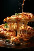 AI generated Delicious cheese sliced pizza photo