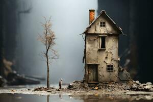 AI generated old house hand made by cardboard photo