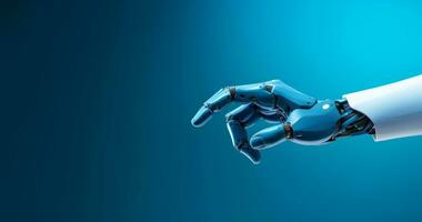 AI generated Robbot Hand pointing isolated on blue background. photo